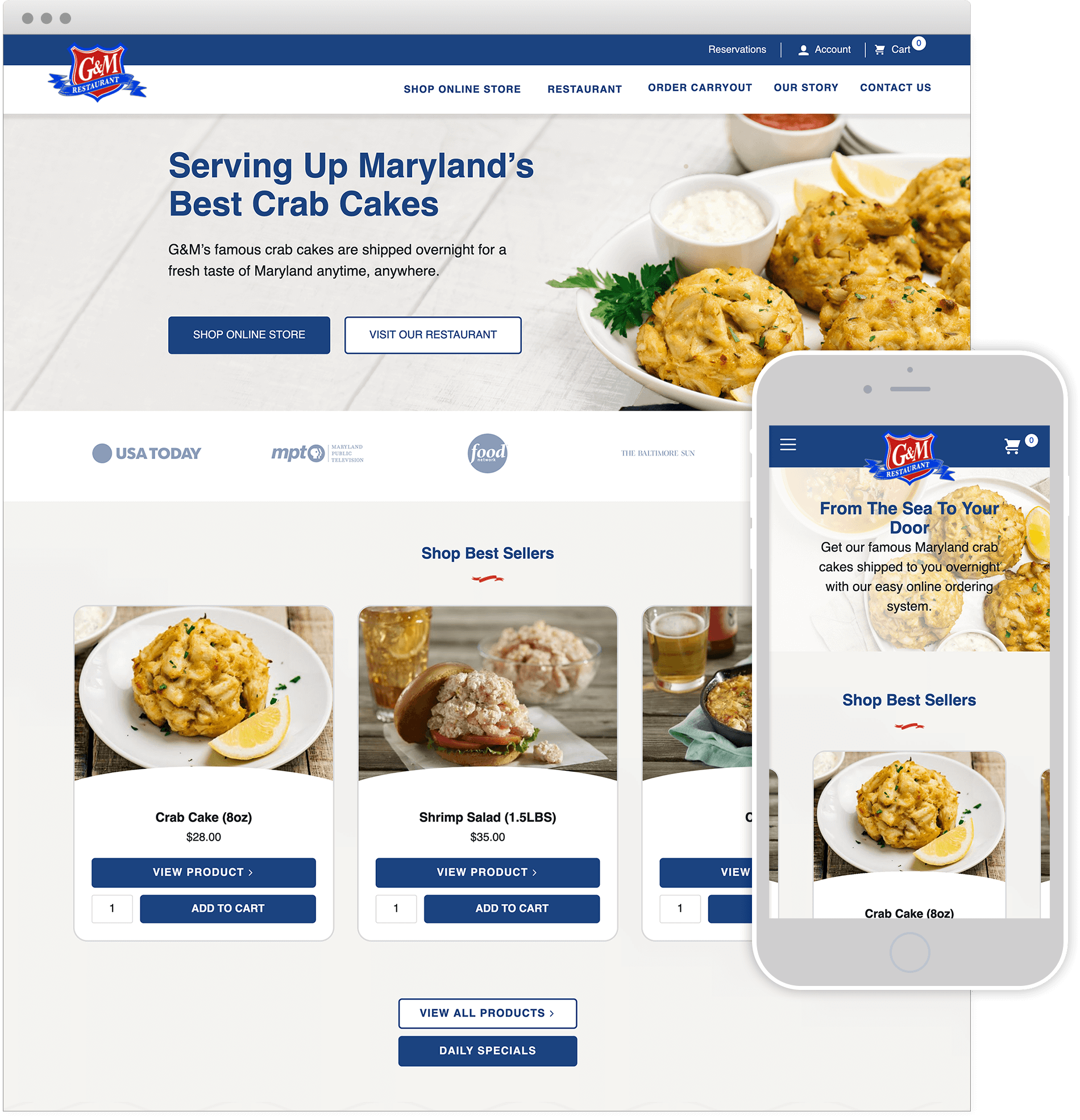 G&M Restaurant website on desktop and mobile
