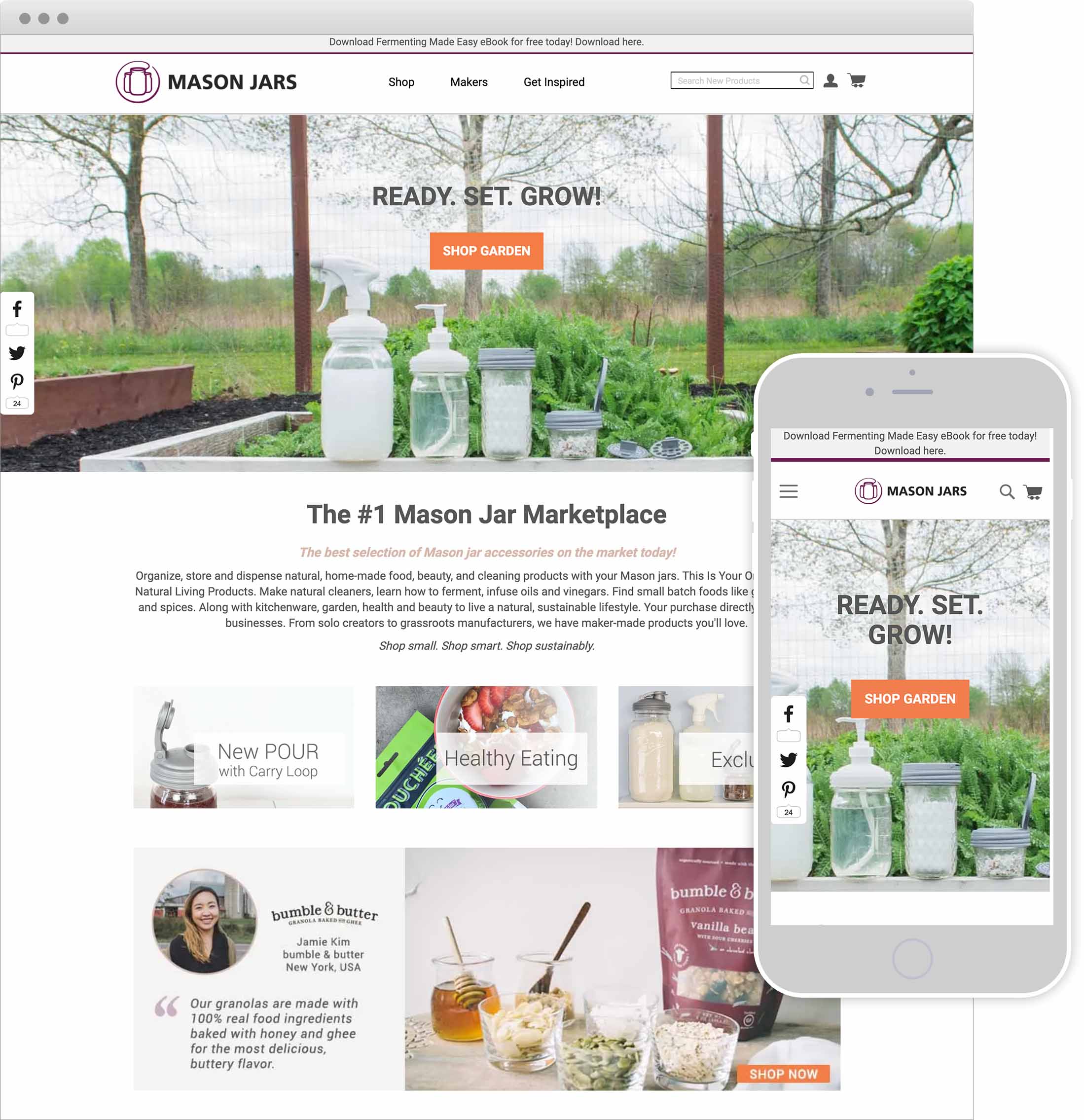 Mason Jars website on desktop and mobile